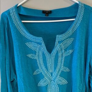 Talbots Teal Embroidered Tunic